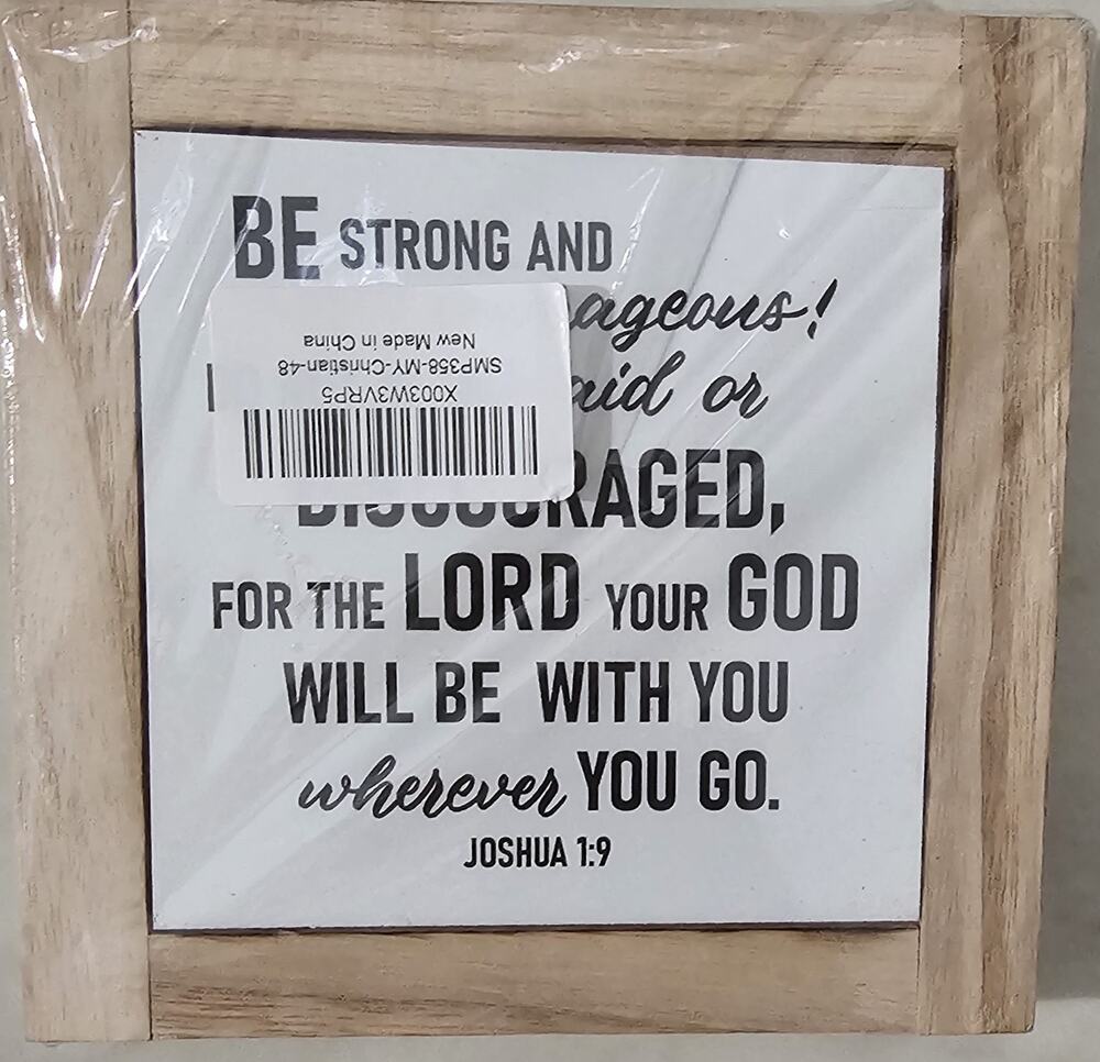 Christian Wood Framed Sign Joshua 1:9 Bible Verse Farmhouse Wall Decor Gift